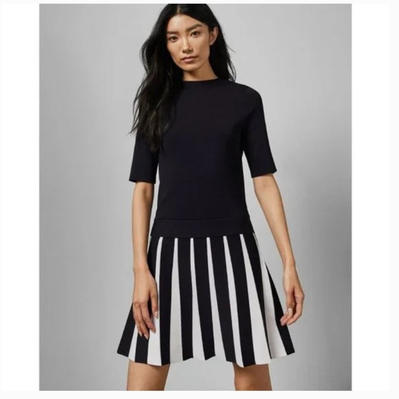 Ted Baker Hethia Pleat Knit Dress navy white size 1 *PLEASE READ* - Picture 3 of 16